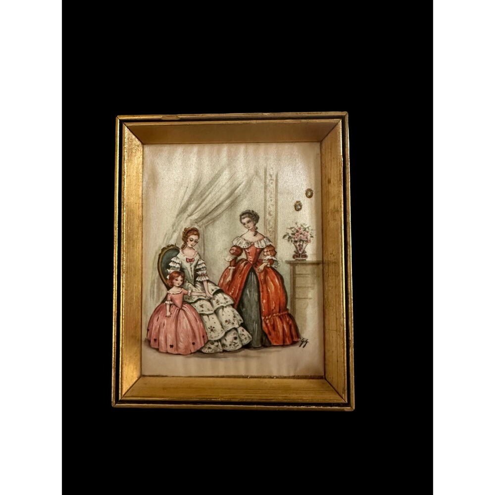 Vintage French Mini Gilded Print on Silk – Antique French Artwork from the Loire
